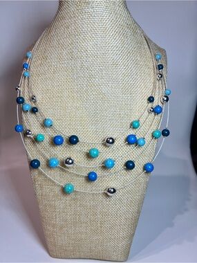 Style & Co NWT $34 Silver tone torquoise bead 5 tier statement necklace